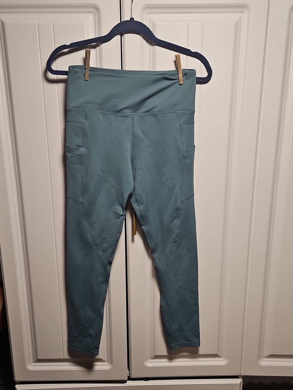 ZYIA High-Waist Leggings in Dusty Teal with Side Pockets